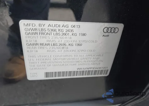 2013 Audi Q5 2.0T Premium из США, поврежденный, VIN WA1LFAFP3DA087201